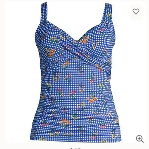 Lands' End Blue Floral V-Neck Wrap Underwire Tankini Swimsuit Top